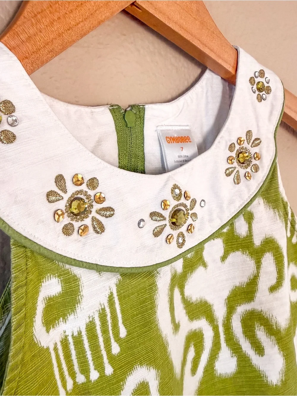 Gymboree Green and White Printed Sleeveless Dress